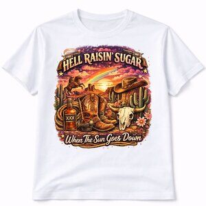 Hell Raisin Sugar Western Graphic T Shirt Trendy Boutique Style Tee Womens White